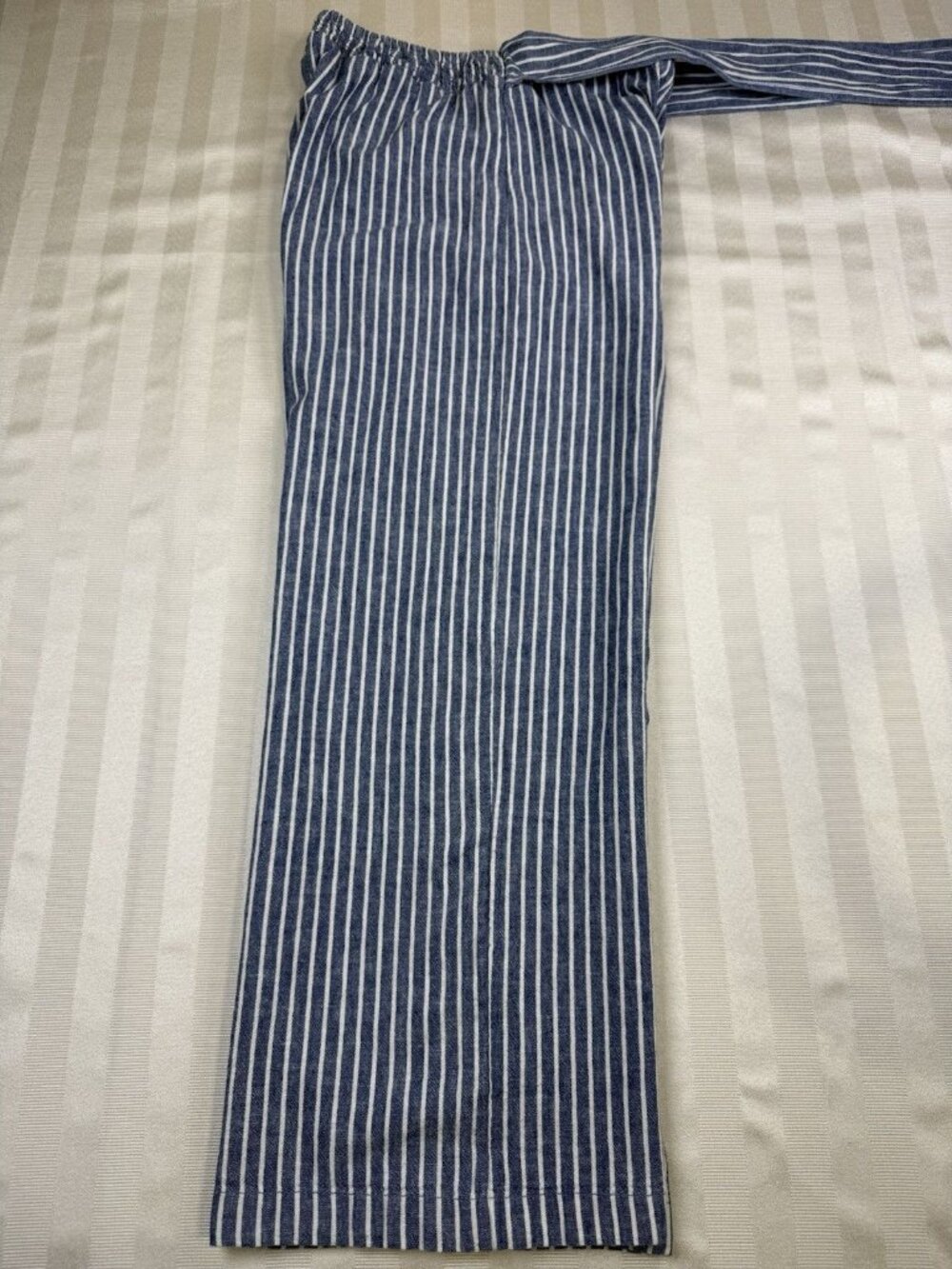 Beach Lunch Lounge Pants Sz Extra Small Linen Blend Striped Blue White Tie Waist - Picture 13 of 14
